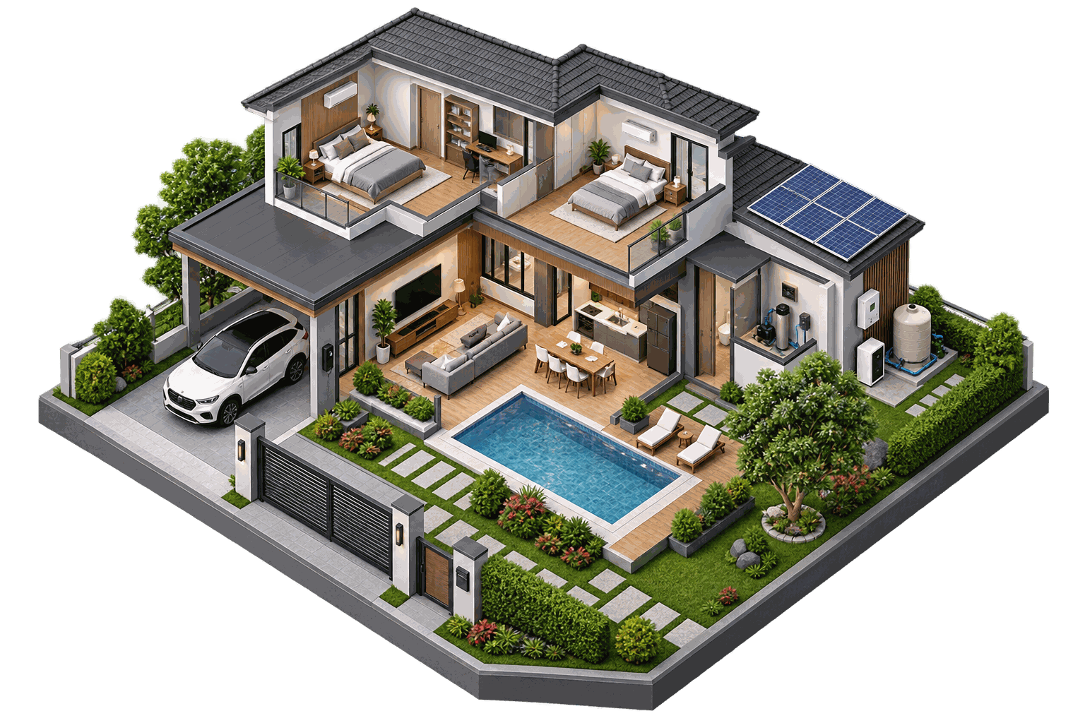 Smart home with garden and swimming pool